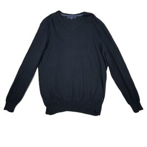 Grafton‎ Sweater Mens Large Navy Blue V Neck Pullover Cotton Cashmere Blend